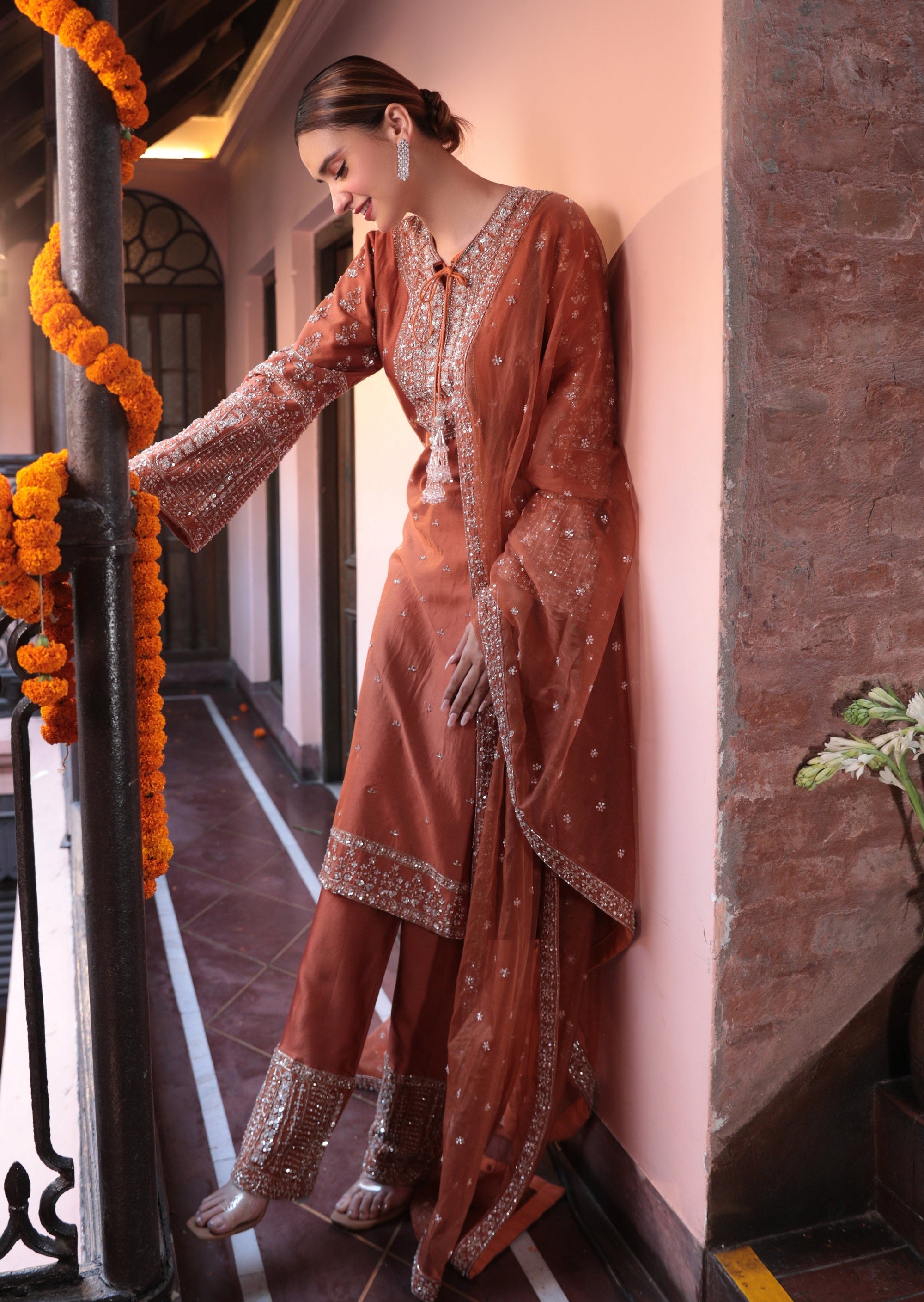 Rust Embroidered Suit - indian attire Canada