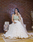 Mint Bustier and Ivory Ruffle Lehenga Set - ivory lehenga USA