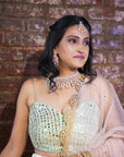 Mint Bustier and Ivory Ruffle Lehenga Set - ivory lehenga USA