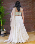 Mint Bustier and Ivory Ruffle Lehenga Set - ivory lehenga USA