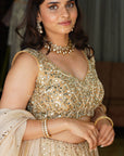 Beige Mukaish and Mirror Work Lehenga Set - mirror work lehenga Sydney