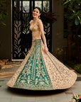 Beige and Rolling Hills Green Lehenga