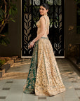 Beige and Rolling Hills Green Lehenga
