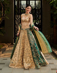 Beige and Rolling Hills Green Lehenga