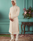 Pearled Ivory Sherwani Set - ivory dress New Zealand