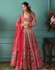 Red Lehenga with Peacock Elements - red lehenga USA