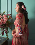 Red Lehenga with Peacock Elements - red lehenga USA