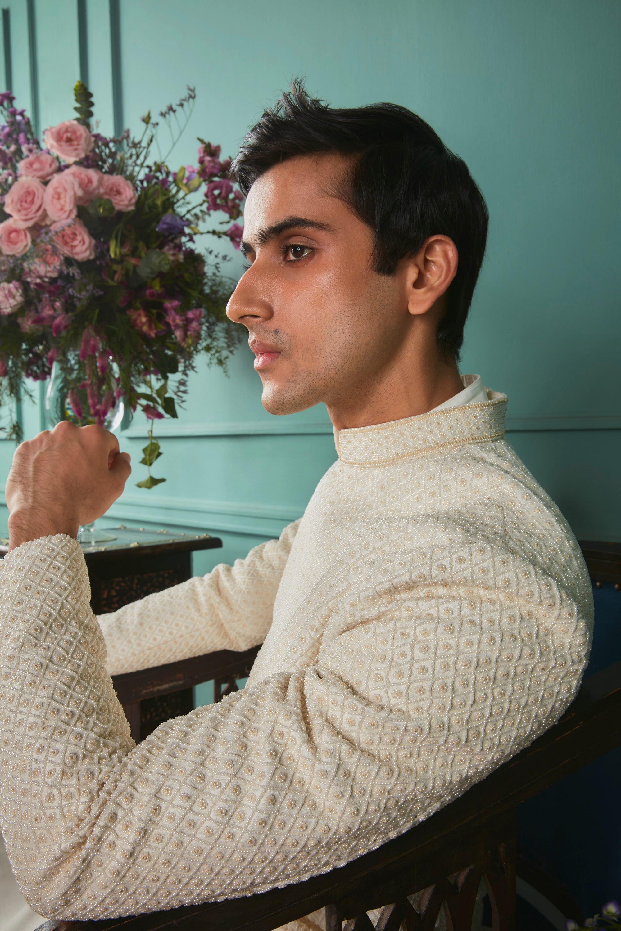 Winter White Sherwani Set - sherwani set Sydney