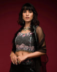 Black Cape Embroidered Sharara Set - black sharara set Sydney