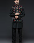 Black Cotton Silk Kurta and Slim Pant Set - waistcoat