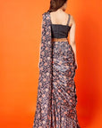 Black & Oyster Beige Paisley Floral Skirt Set - indian attire USA