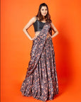 Black & Oyster Beige Paisley Floral Skirt Set - indian attire USA