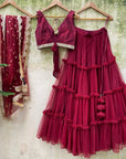 Burgundy Tier and Ruffle Set - burgundy ruffle lehenga USA