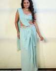 Mint Green 3D Embroidered Draped Skirt Set - indian wear for women Australia