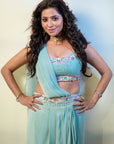 Mint Green 3D Embroidered Draped Skirt Set - indian wear for women Australia