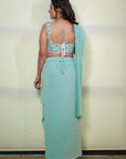 Mint Green 3D Embroidered Draped Skirt Set - indian wear for women Australia