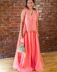 Coral Thread and Mirror Work Palazzo Set - indian attire for ladies New Zealand