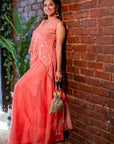 Coral Thread and Mirror Work Palazzo Set - indian attire for ladies New Zealand