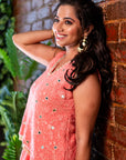 Coral Thread and Mirror Work Palazzo Set - indian attire for ladies New Zealand