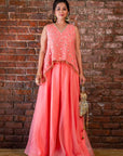 Coral Thread and Mirror Work Palazzo Set - indian attire for ladies New Zealand