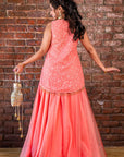 Coral Thread and Mirror Work Palazzo Set - indian attire for ladies New Zealand