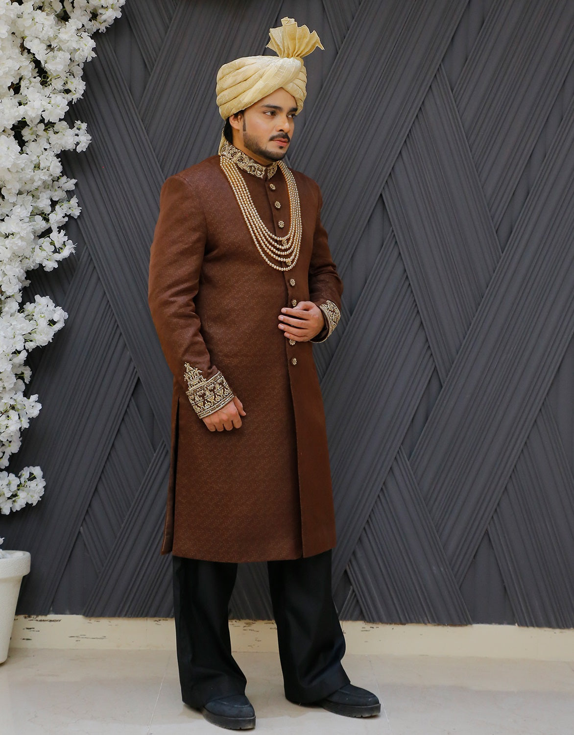 Jamawar Sherwani with Kora Dabka Handwork