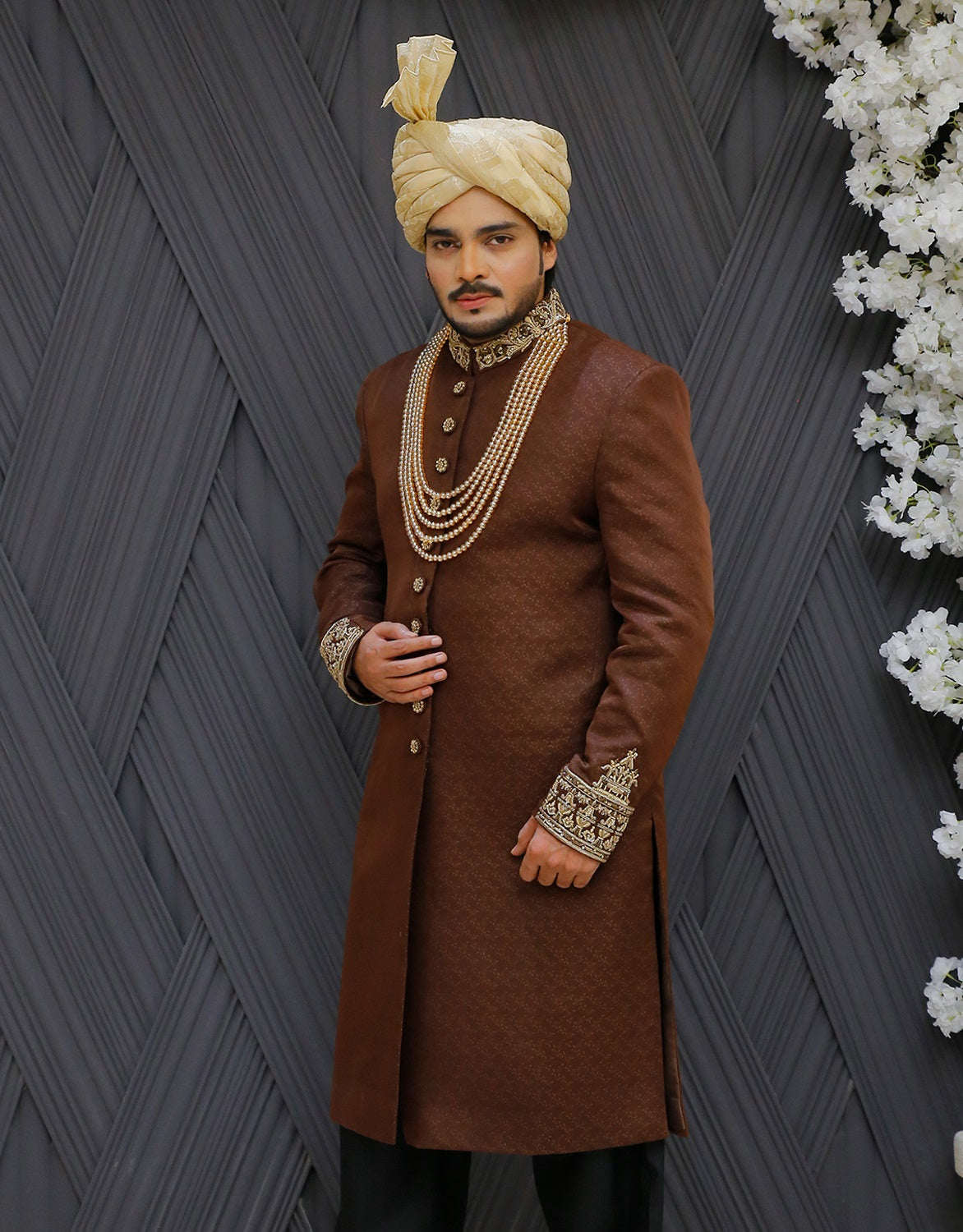 Jamawar Sherwani with Kora Dabka Handwork