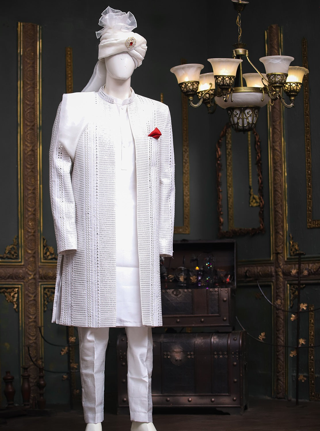 Mirror Work Open Style Sherwani - Groom Sherwani