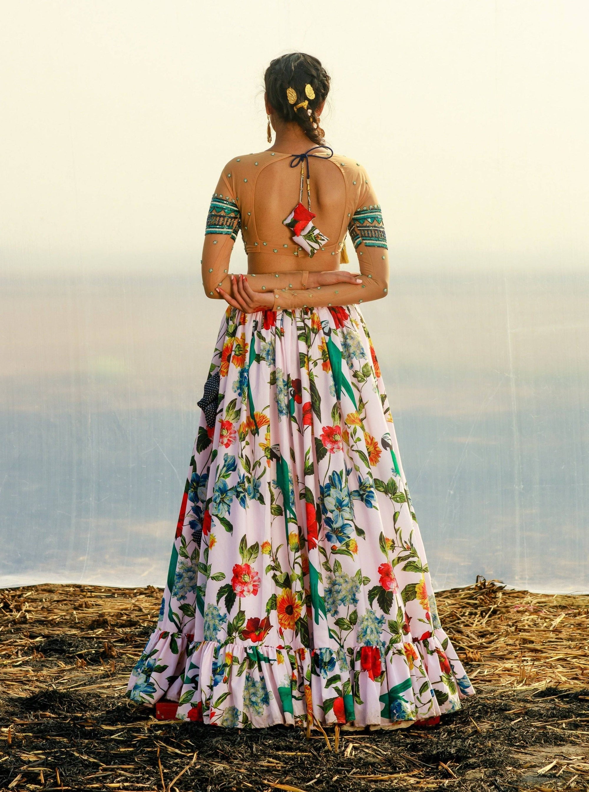 Crepe Printed Lehenga Set - lehenga set New Zealand