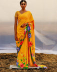 Crepe Printed Saree - yellow saree Australia