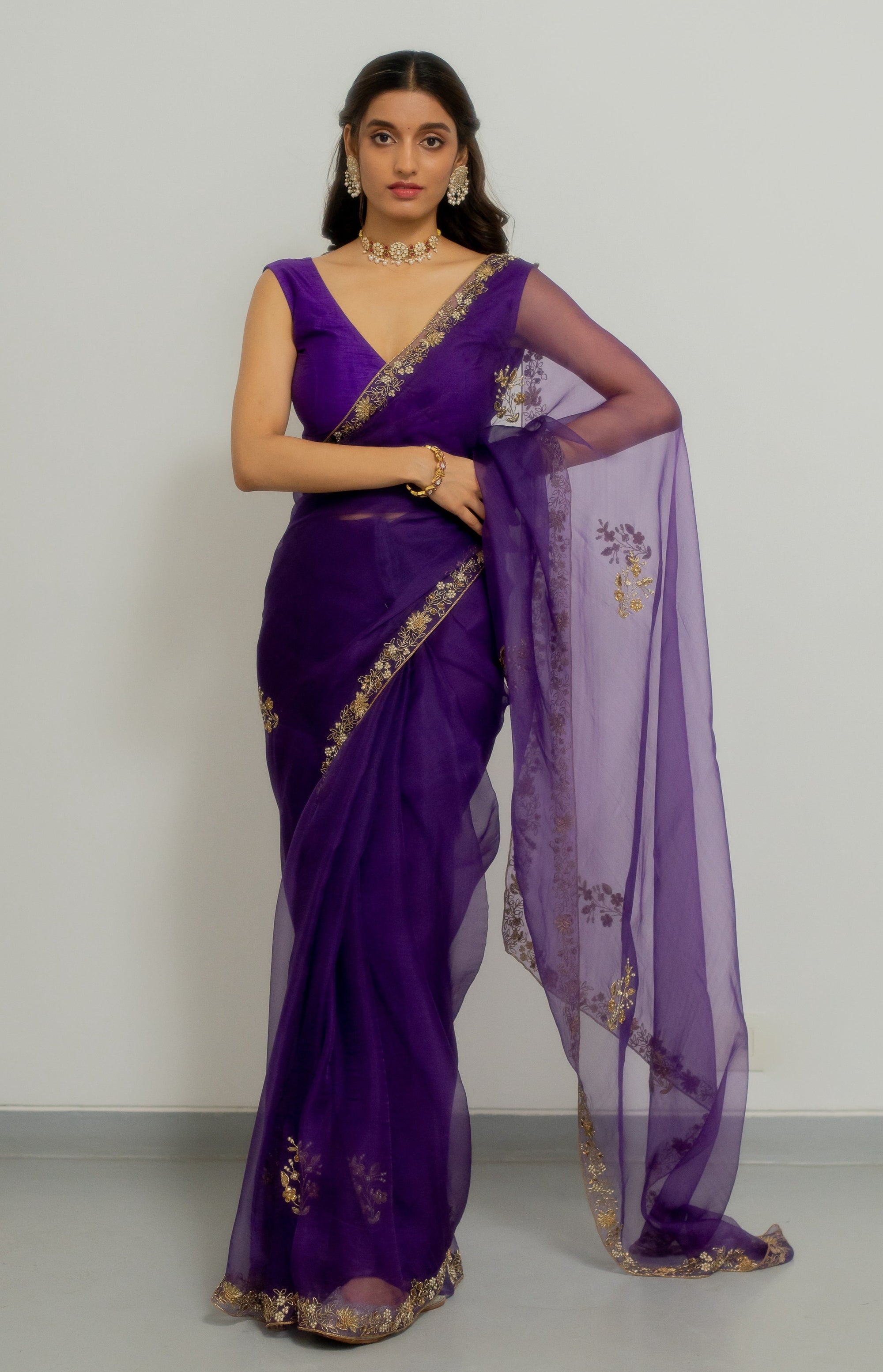Meenakshi Silk Organza Saree Set - purple saree Sydney