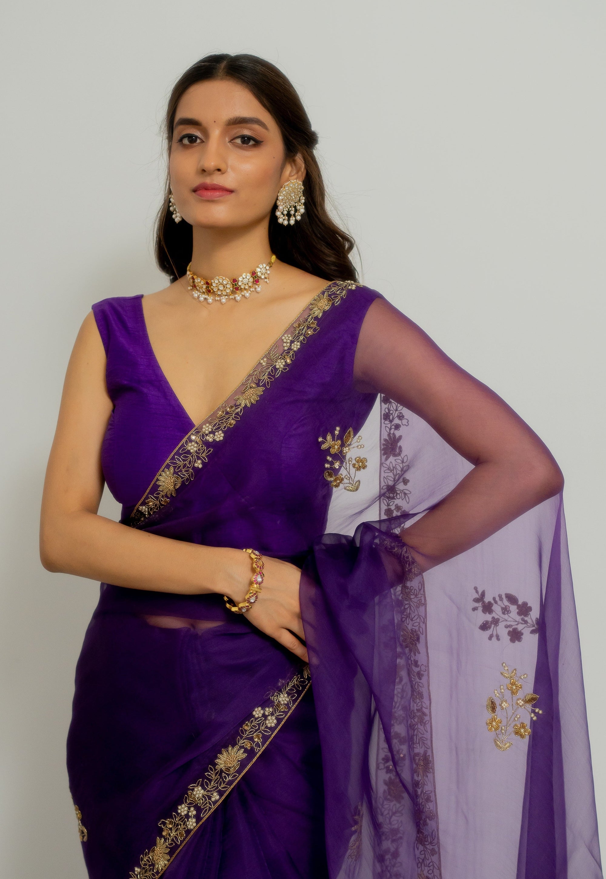 Meenakshi Silk Organza Saree Set - purple saree Sydney