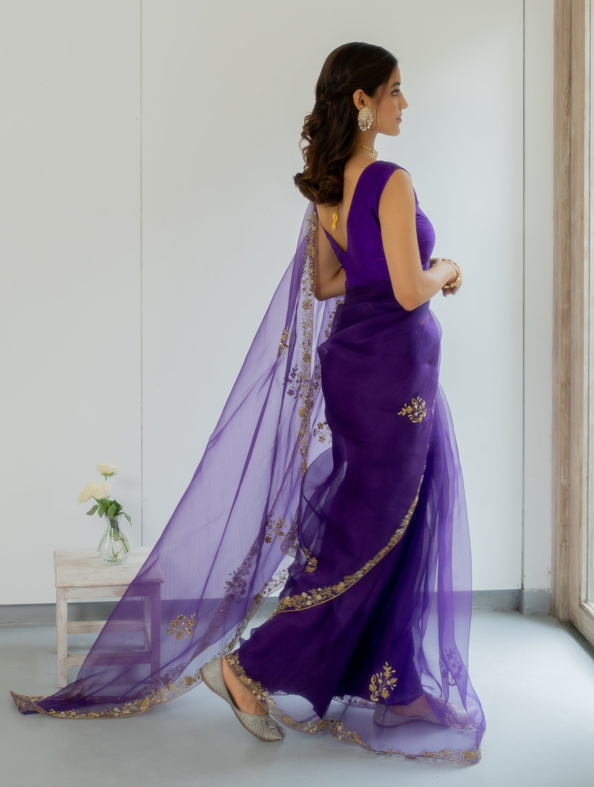 Meenakshi Silk Organza Saree Set - purple saree Sydney