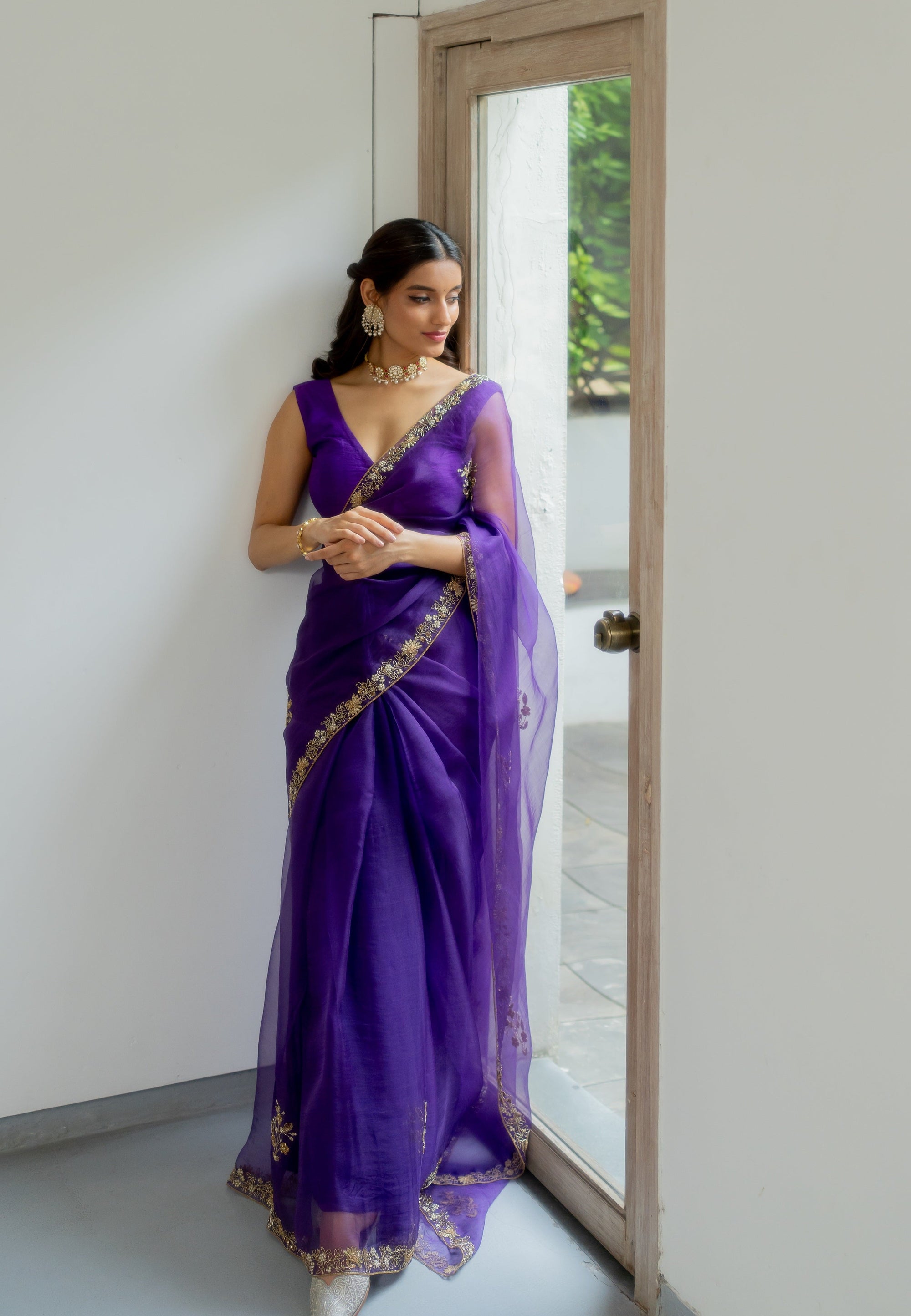 Meenakshi Silk Organza Saree Set - purple saree Sydney