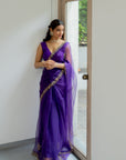 Meenakshi Silk Organza Saree Set - purple saree Sydney