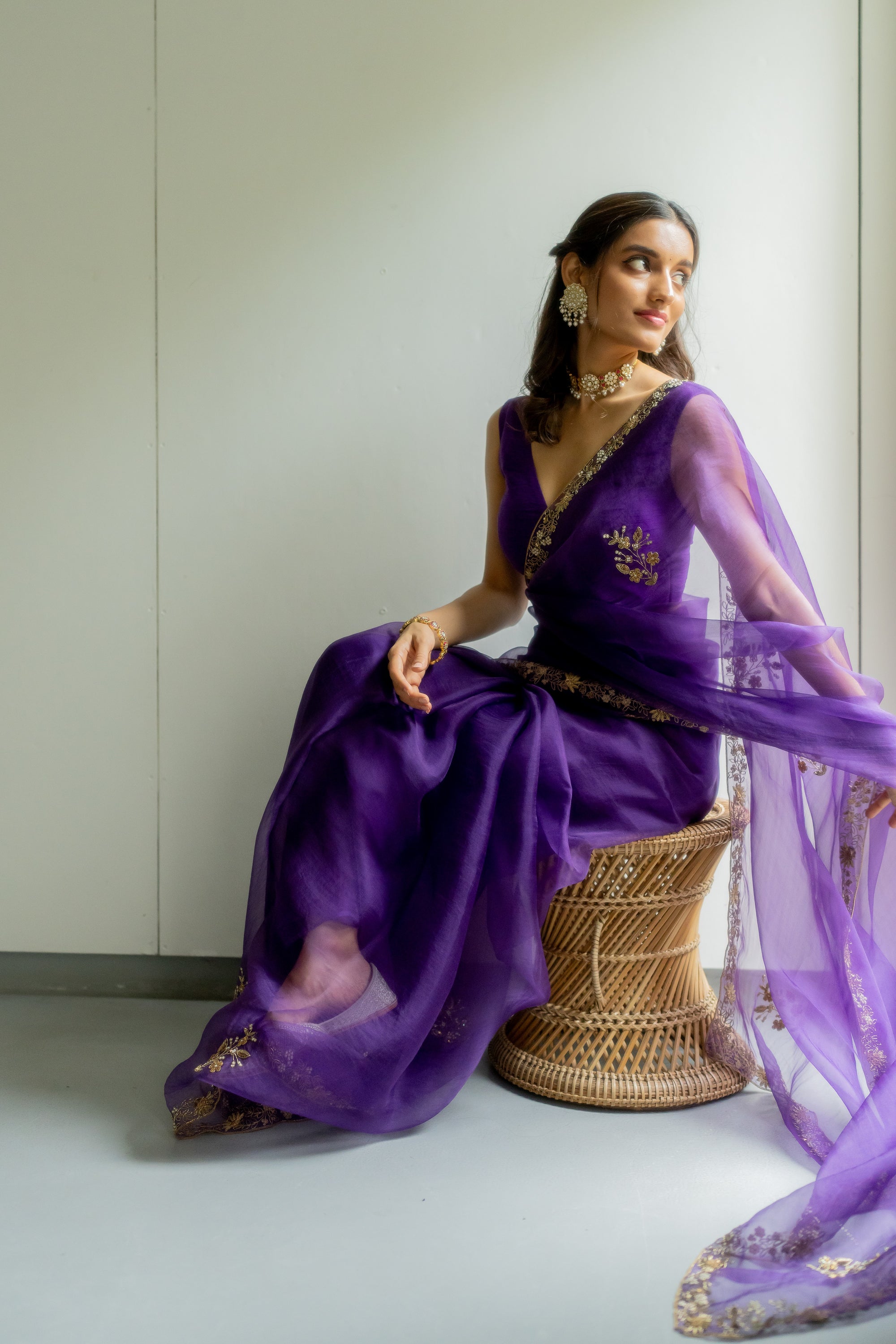 Meenakshi Silk Organza Saree Set - purple saree Sydney