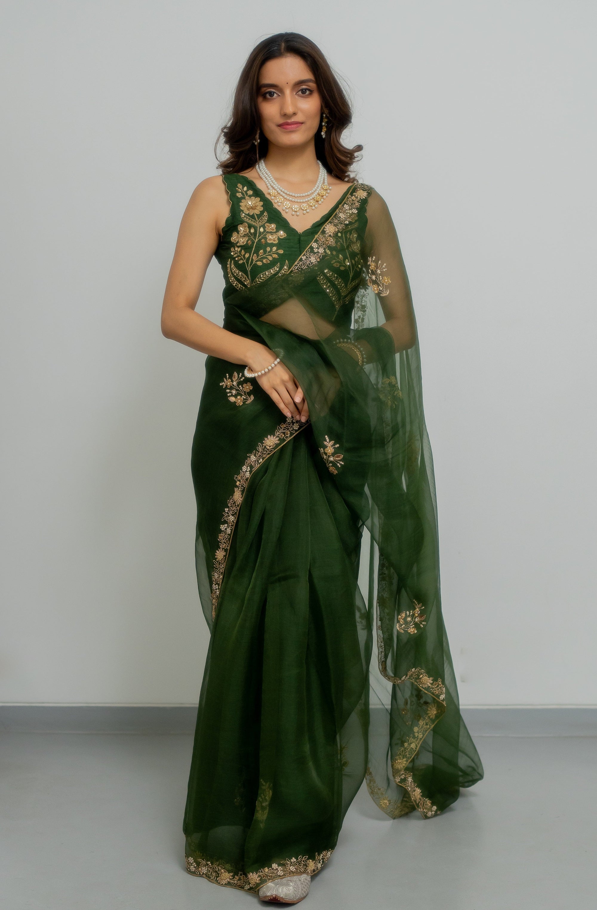 Heeran Silk Organza Saree Set - green saree Australia