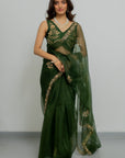 Heeran Silk Organza Saree Set - green saree Australia