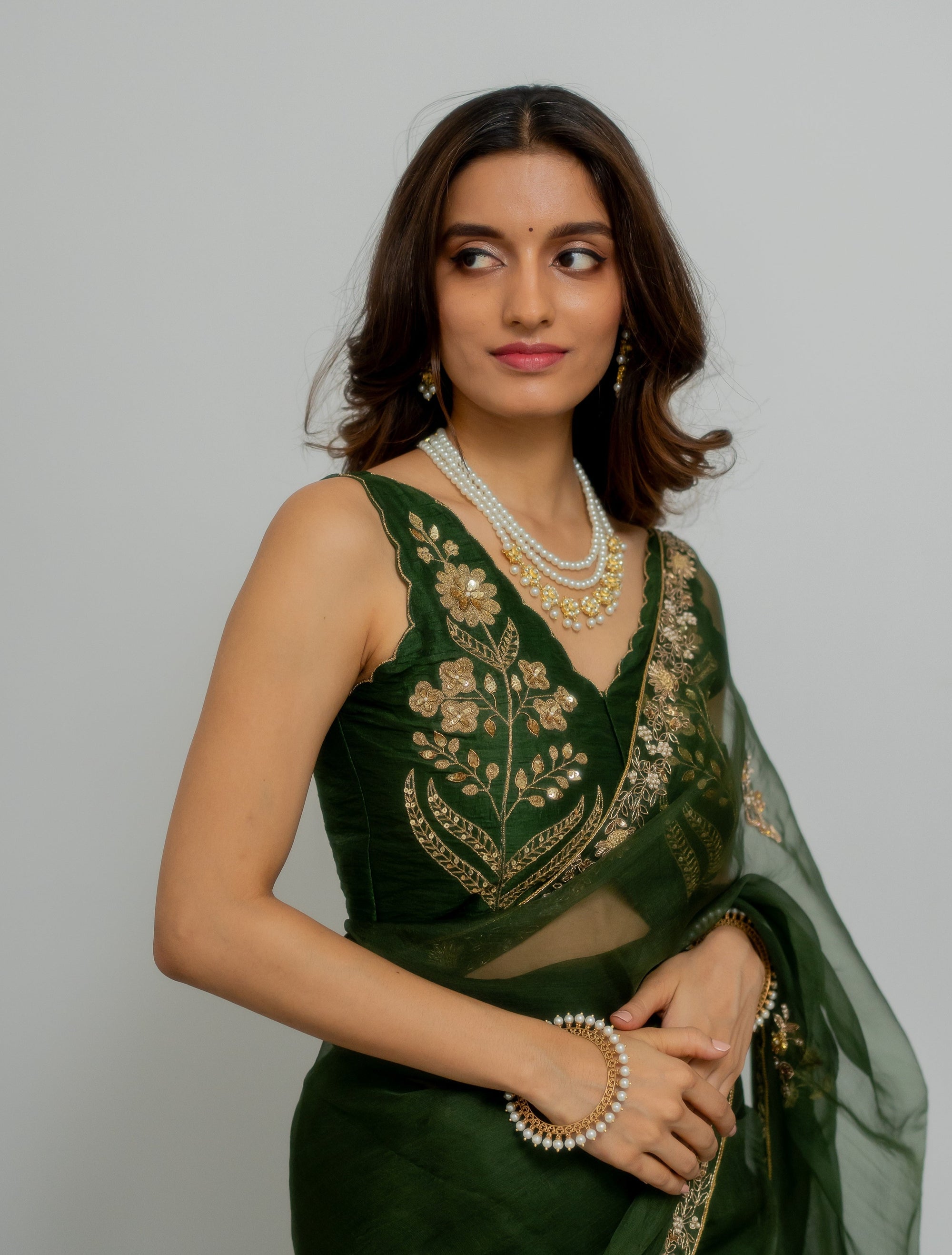Heeran Silk Organza Saree Set - green saree Australia