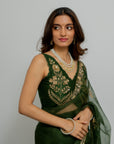 Heeran Silk Organza Saree Set - green saree Australia