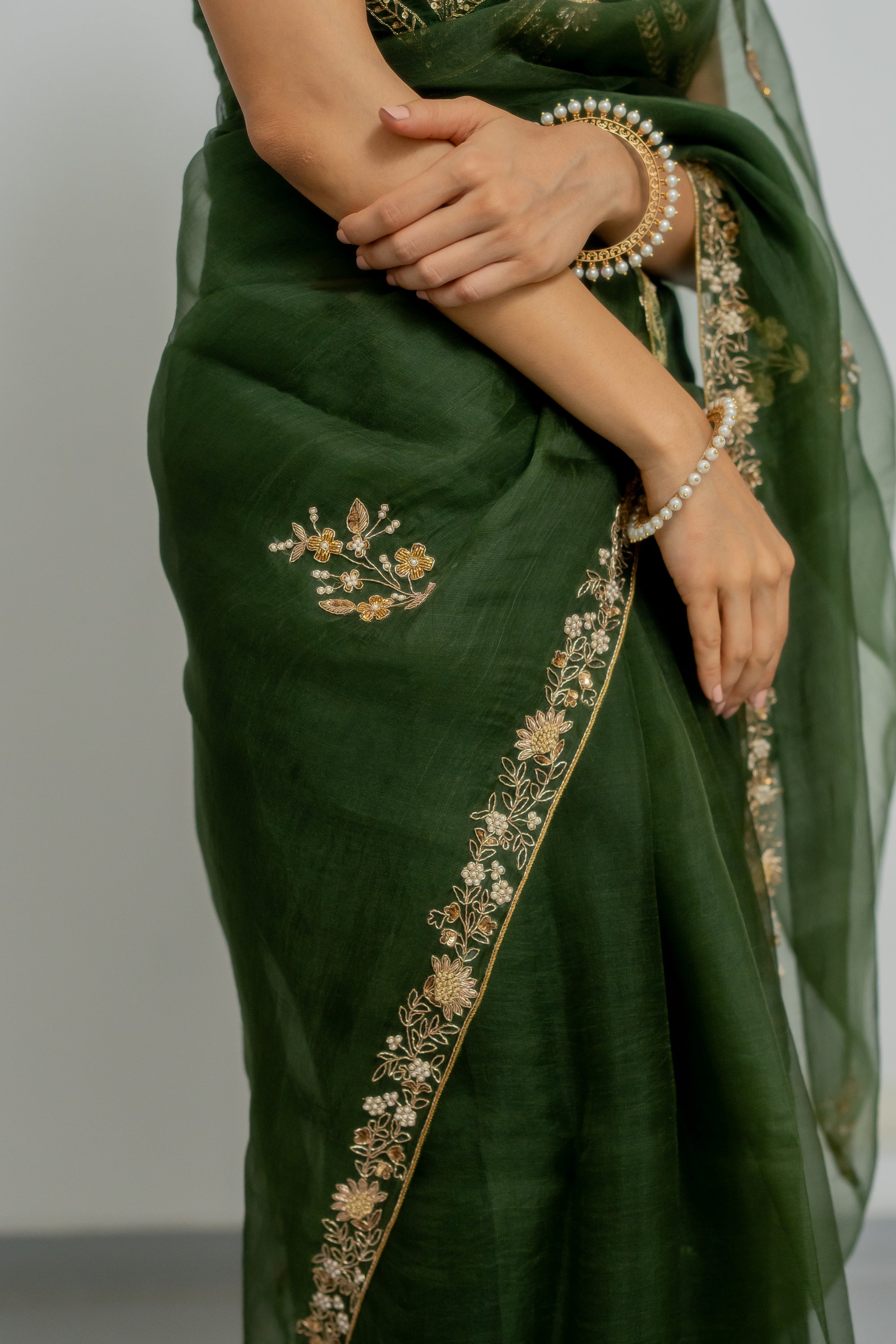 Heeran Silk Organza Saree Set - green saree Australia