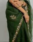 Heeran Silk Organza Saree Set - green saree Australia