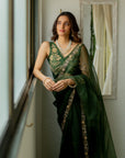 Heeran Silk Organza Saree Set - green saree Australia