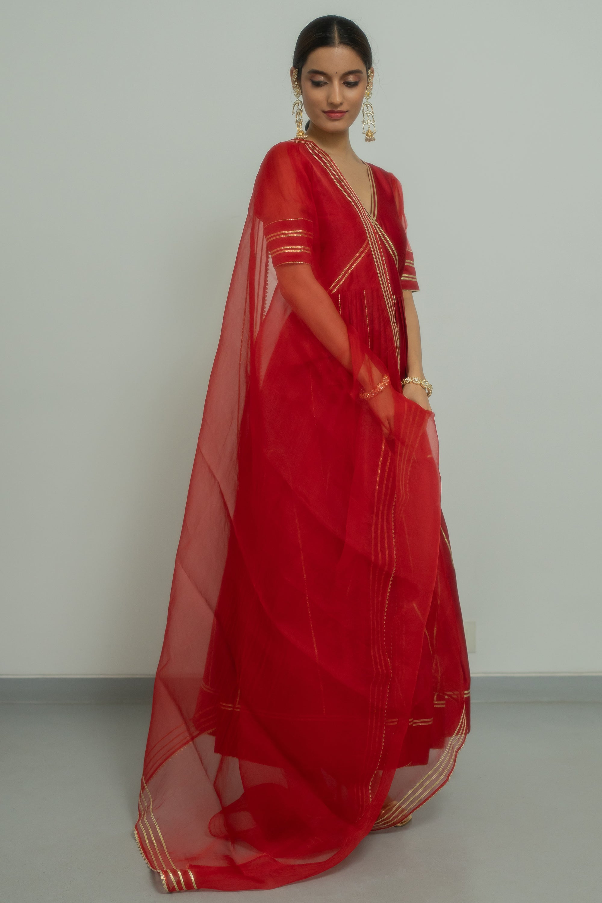 Noor Silk Anarkali Set - red anarkali Canada