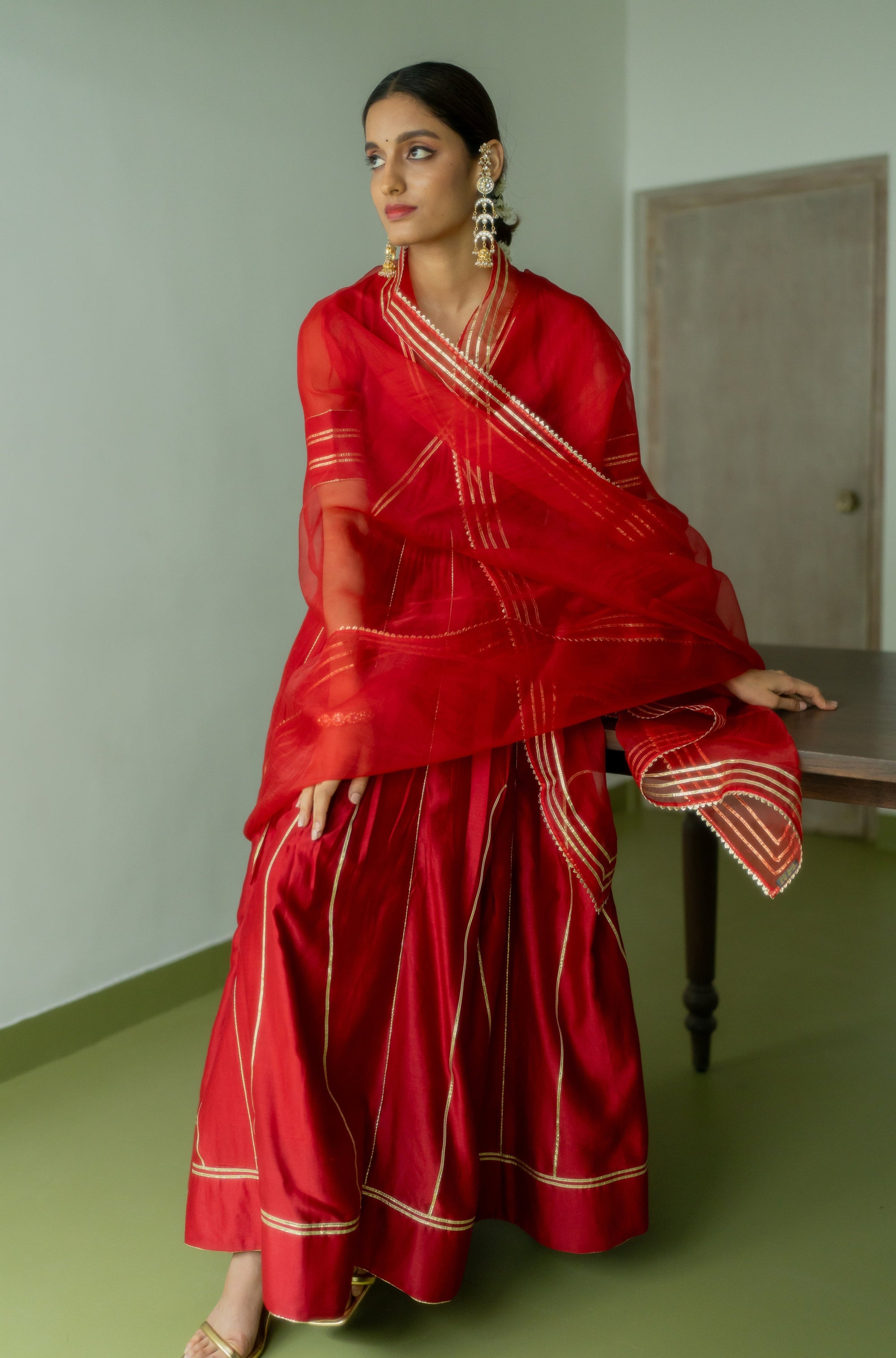 Noor Silk Anarkali Set - red anarkali Canada