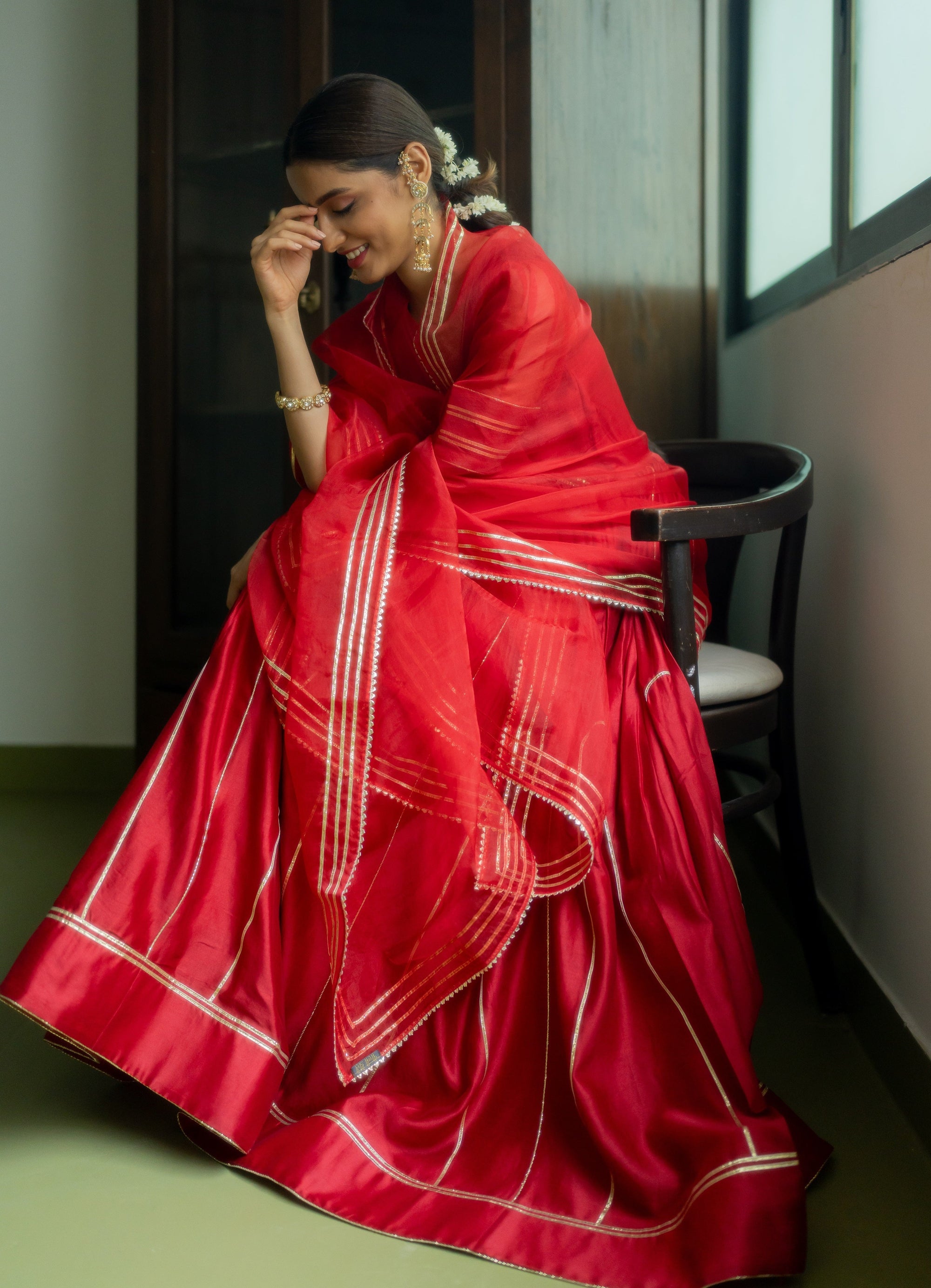 Noor Silk Anarkali Set - red anarkali Canada