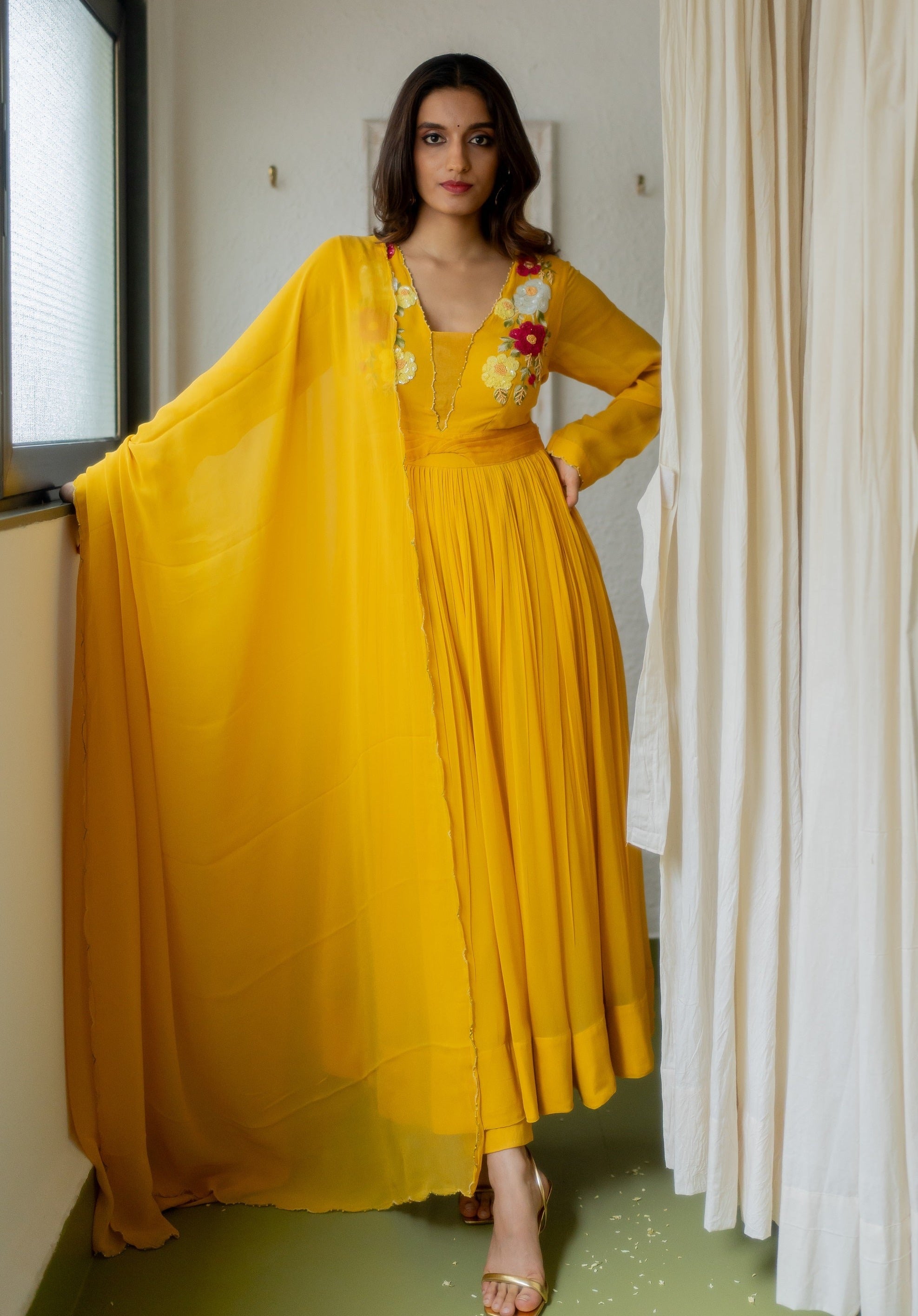 Genda Anarkali Set - yellow anarkali USA