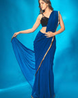 Blue Pre Stitched Saree with Black Sequin Blouse