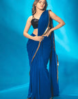 Blue Pre Stitched Saree with Black Sequin Blouse