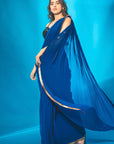 Blue Pre Stitched Saree with Black Sequin Blouse